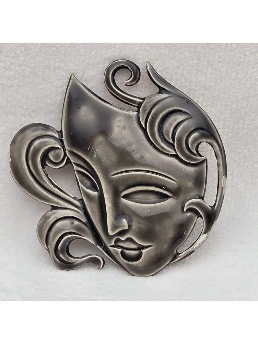 ✨2/$10✨ Art Deco Vintage European Silver Email Carnival Mask Brooch